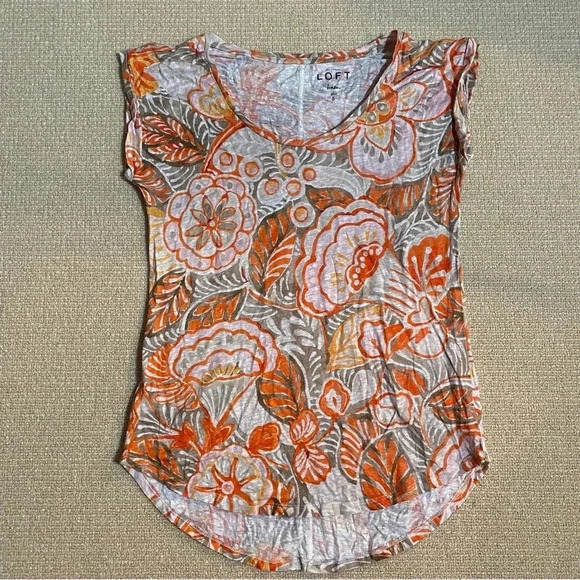 LOFT Tops - LOFT Ann Taylor Linen Tropical Print Top Women’s Small